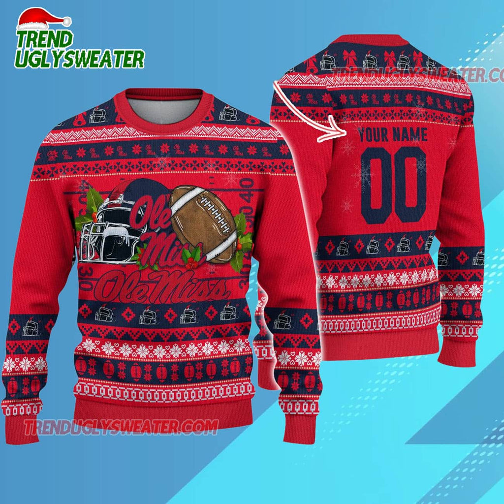 Ncaa Ole Miss Rebels Logo Team Football Custom Christmas Ugly Sweater
