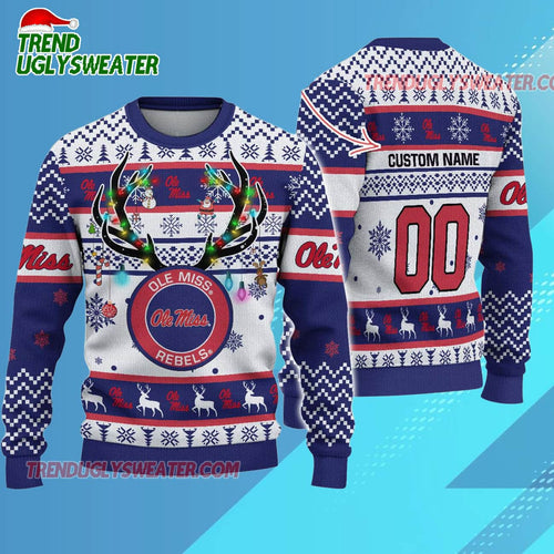 Personalized Ncaa Ole Miss Rebels Special Reindeer Light Ugly Christmas Sweater