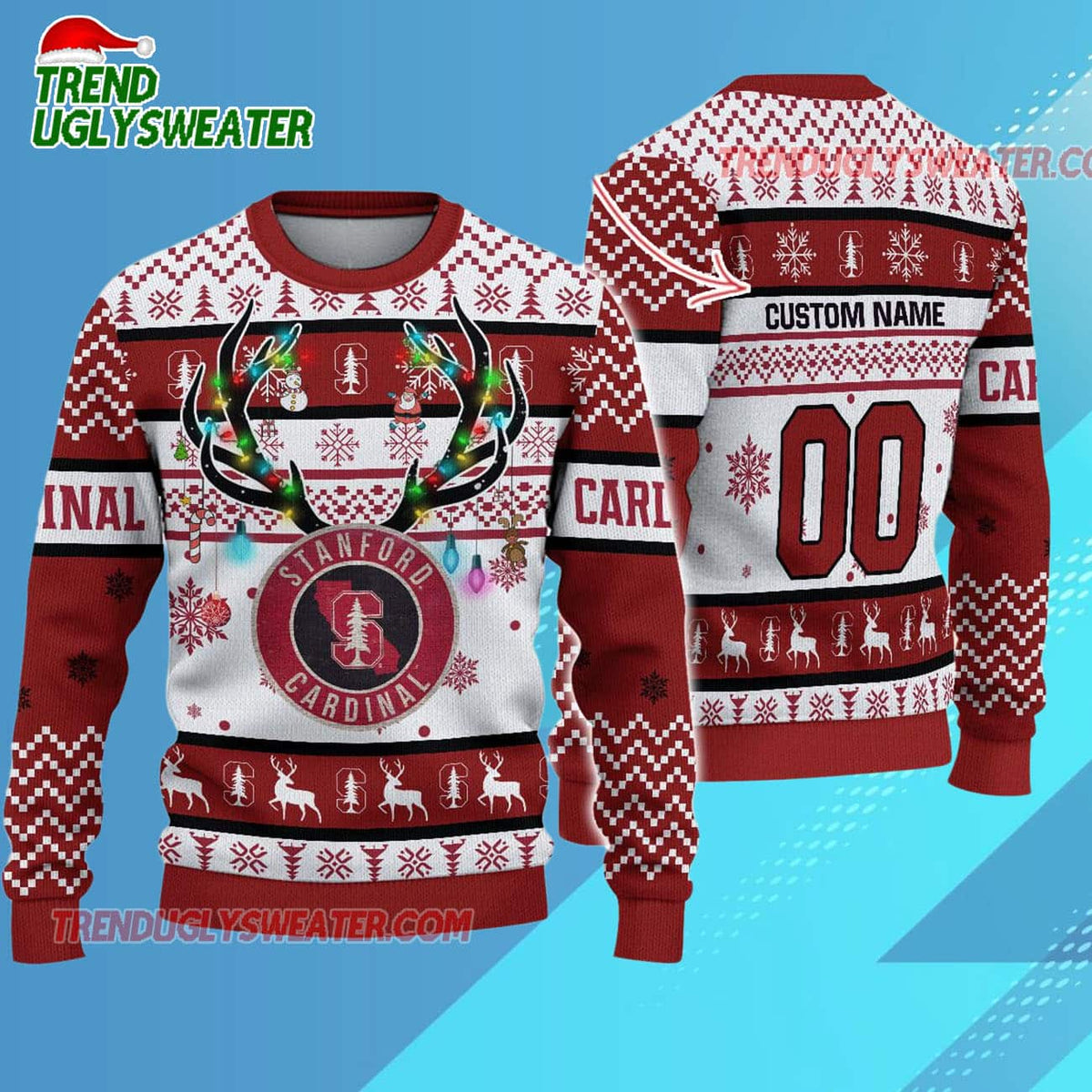 Personalized Ncaa Stanford Cardinal Special Reindeer Light Ugly Christmas Sweater