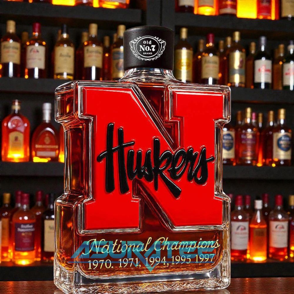 Nebraska Cornhuskers 5-Time National Champions Whiskey Bottle
