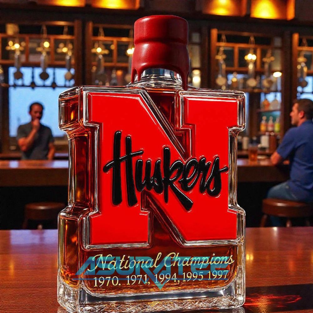 Nebraska Cornhuskers 5-Time National Champions Whiskey Bottle