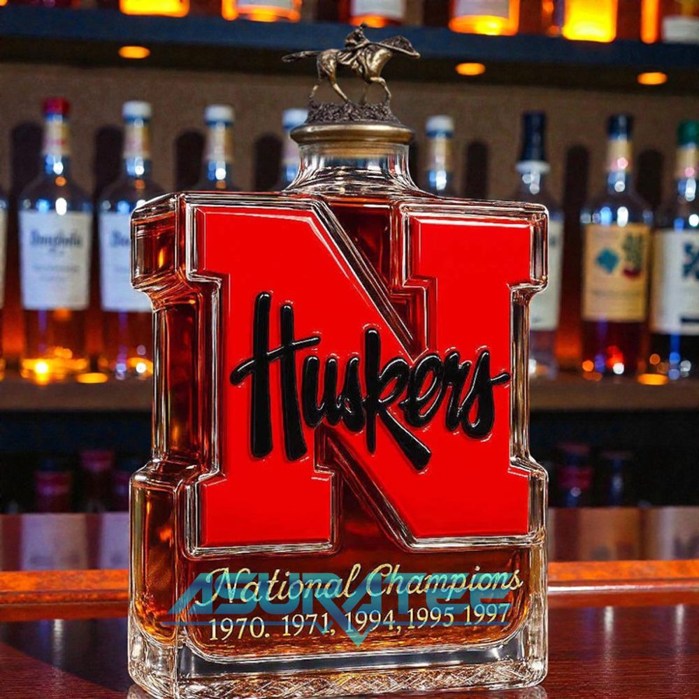 Nebraska Cornhuskers 5-Time National Champions Whiskey Bottle