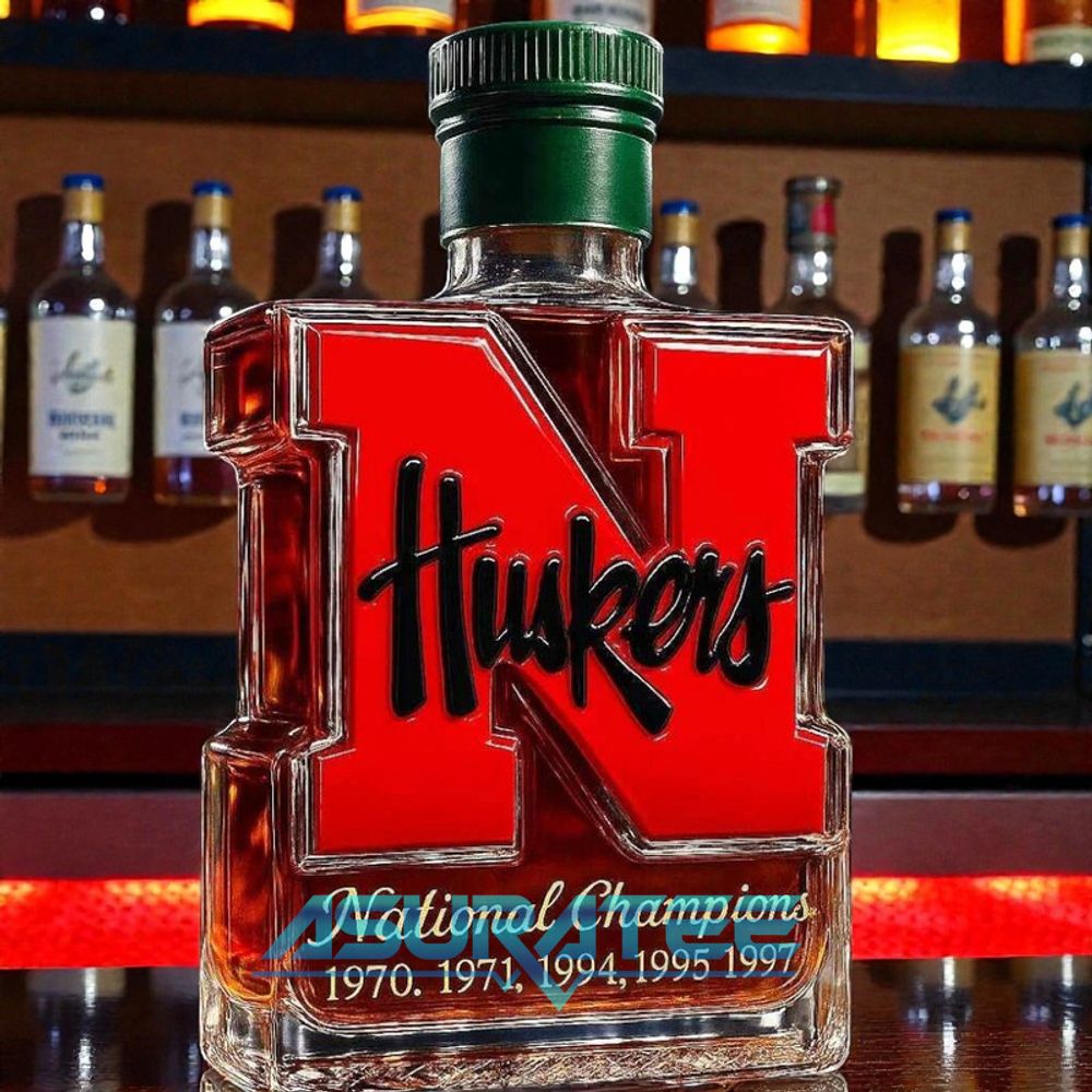 Nebraska Cornhuskers 5-Time National Champions Whiskey Bottle