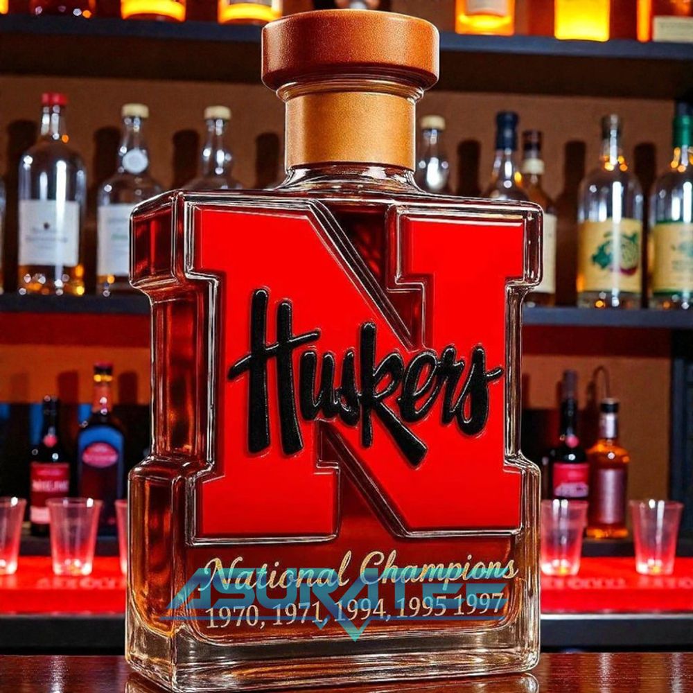 Nebraska Cornhuskers 5-Time National Champions Whiskey Bottle