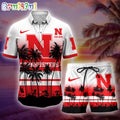 Nebraska Cornhuskers Palm Tree Summer Hawaiian Shirt, NCAA Sport Summer Hawaiian Set, Summer Beach Short
