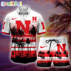 Nebraska Cornhuskers Palm Tree Summer Hawaiian Shirt, NCAA Sport Summer Hawaiian Set, Summer Beach Short