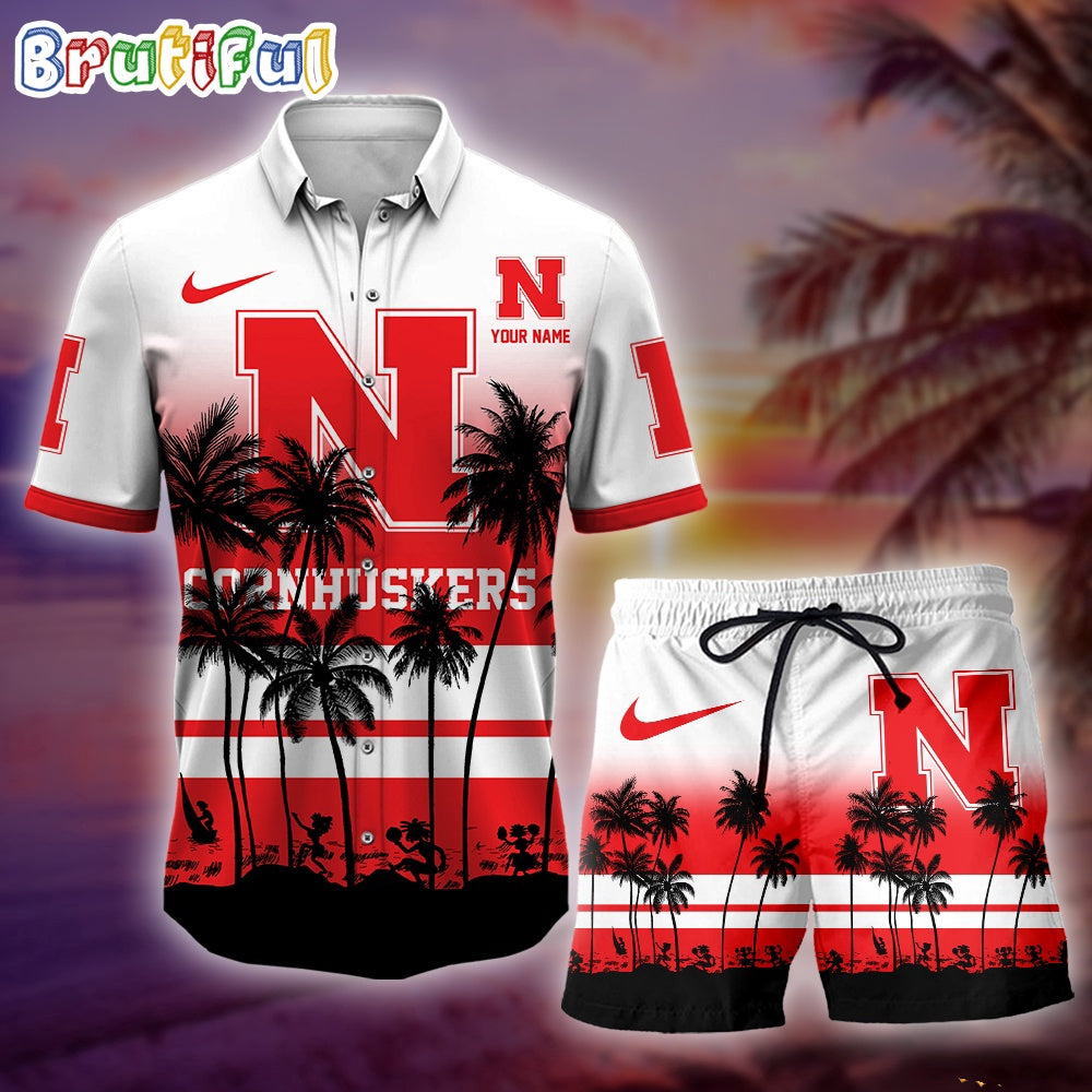 Nebraska Cornhuskers Palm Tree Summer Hawaiian Shirt, NCAA Sport Summer Hawaiian Set, Summer Beach Short