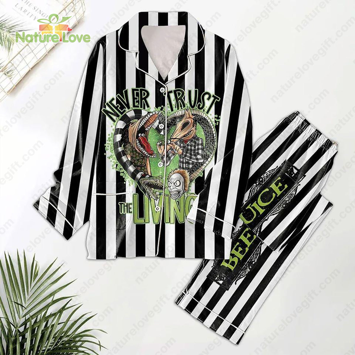 Never Trust The Living​ Beetlejuice Beetlejuice Horror Pajamas Set