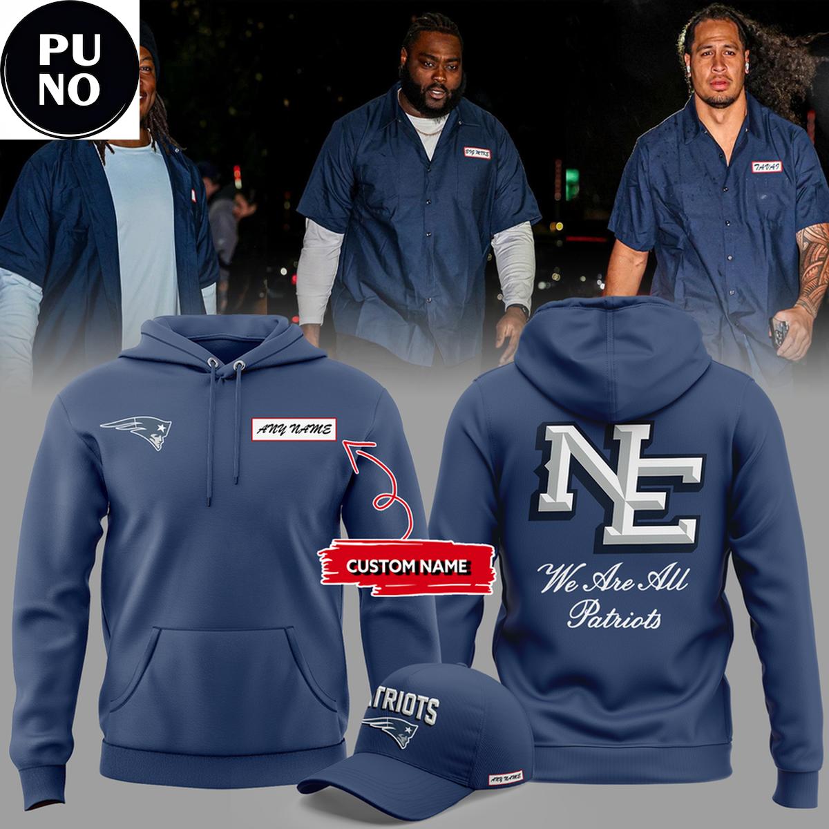 New England Patriots 2026 We Are All Patriots Custom Name Hoodie