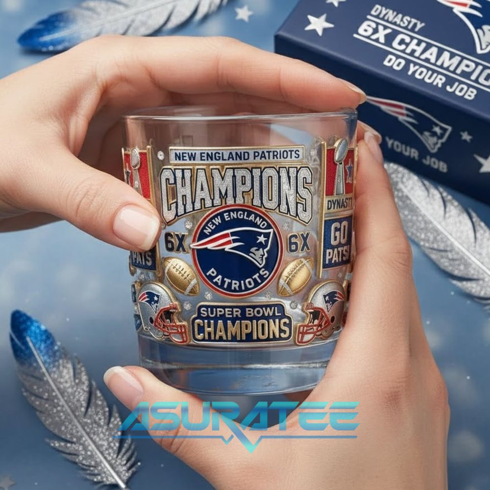 New England Patriots 6x Super Bowl Champions Whiskey Glass