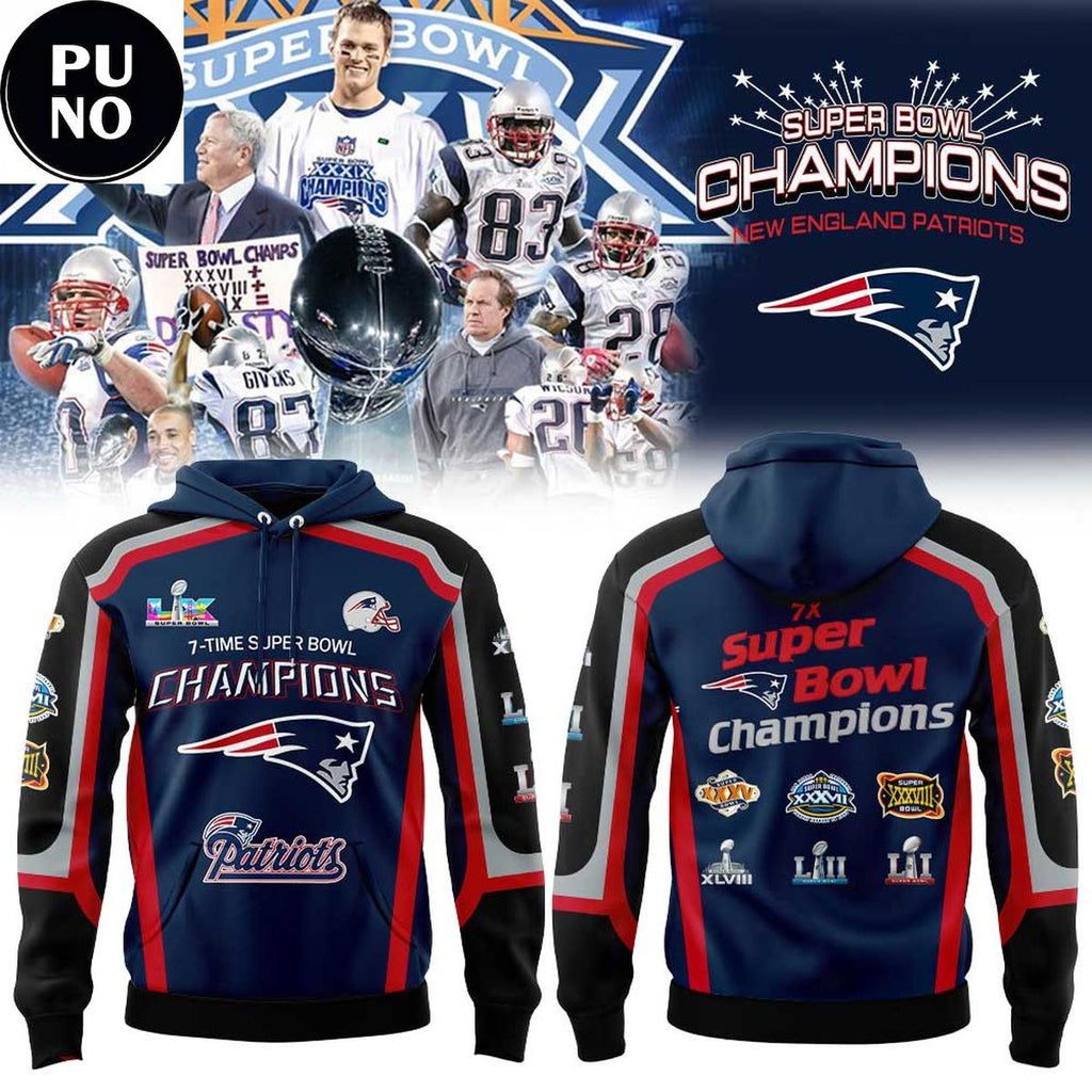 New England Patriots 7 Times Super Bowl Champions Hoodie T-Shirt