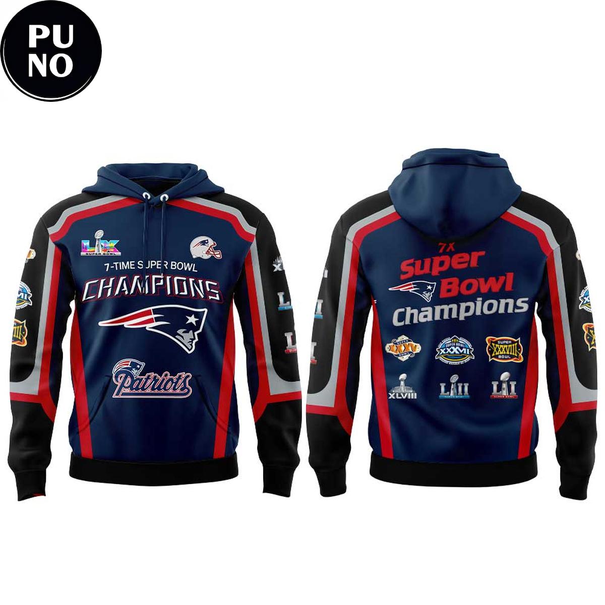New England Patriots 7 Times Super Bowl Champions Hoodie T-Shirt