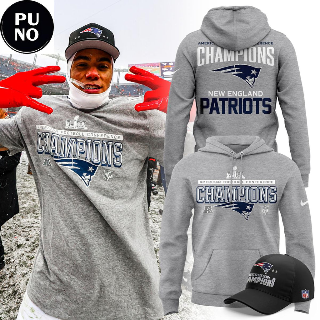New England Patriots AFC Champions 2025-26 Gray Hoodie T-Shirt