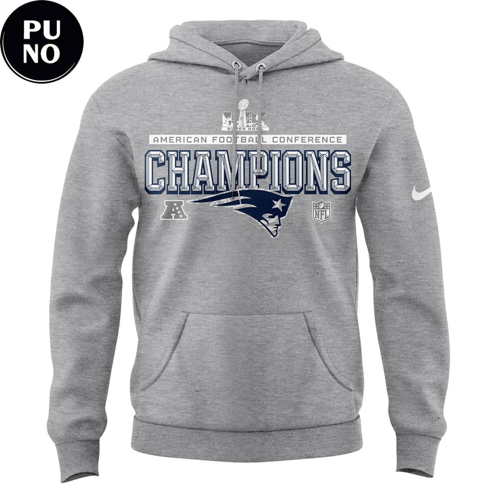 New England Patriots AFC Champions 2025-26 Gray Hoodie T-Shirt