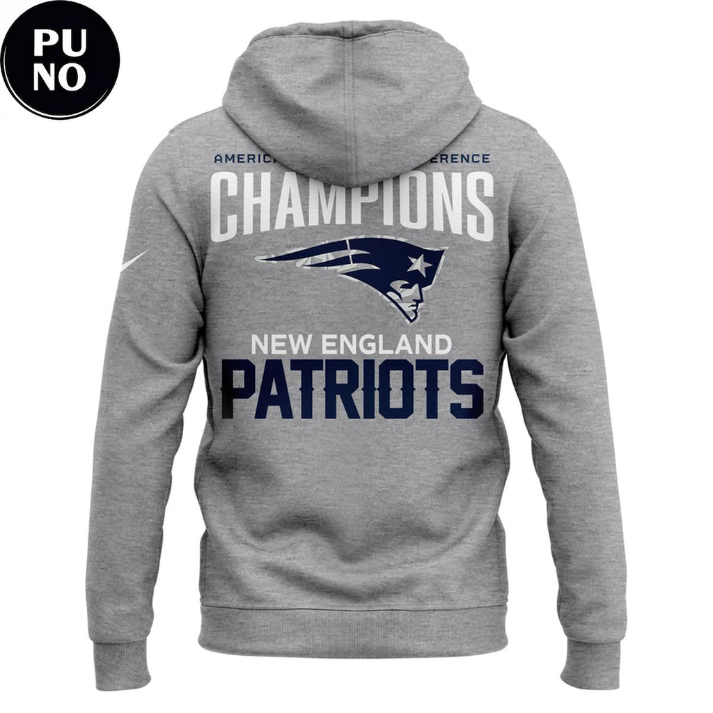 New England Patriots AFC Champions 2025-26 Gray Hoodie T-Shirt