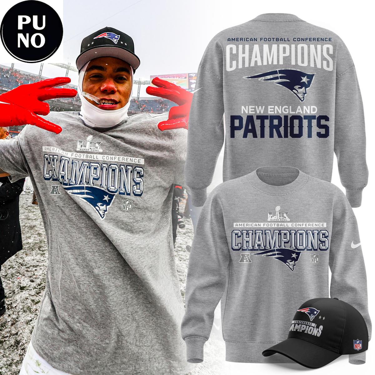 New England Patriots AFC Champions 2025-26 Gray Hoodie T-Shirt