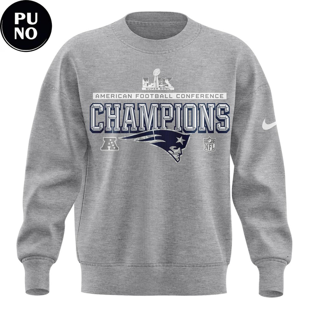 New England Patriots AFC Champions 2025-26 Gray Hoodie T-Shirt