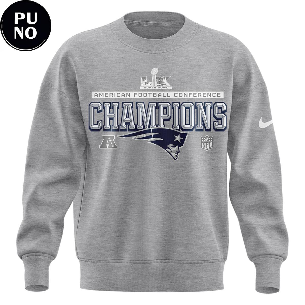 New England Patriots AFC Champions 2025-26 Gray Hoodie T-Shirt