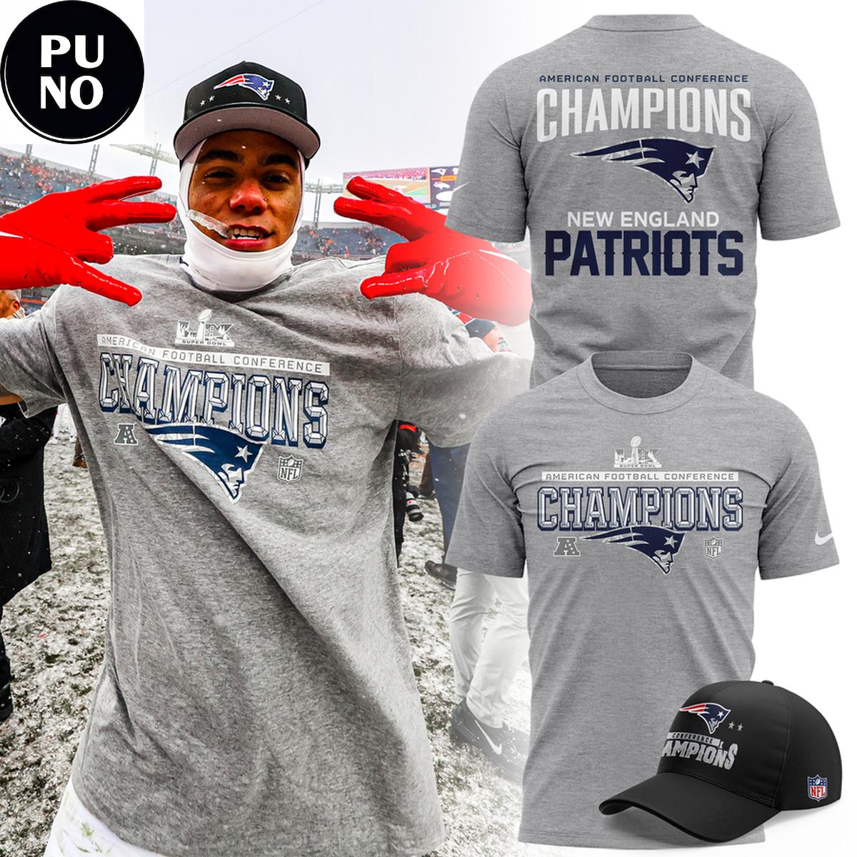 New England Patriots AFC Champions 2025-26 Gray Hoodie T-Shirt