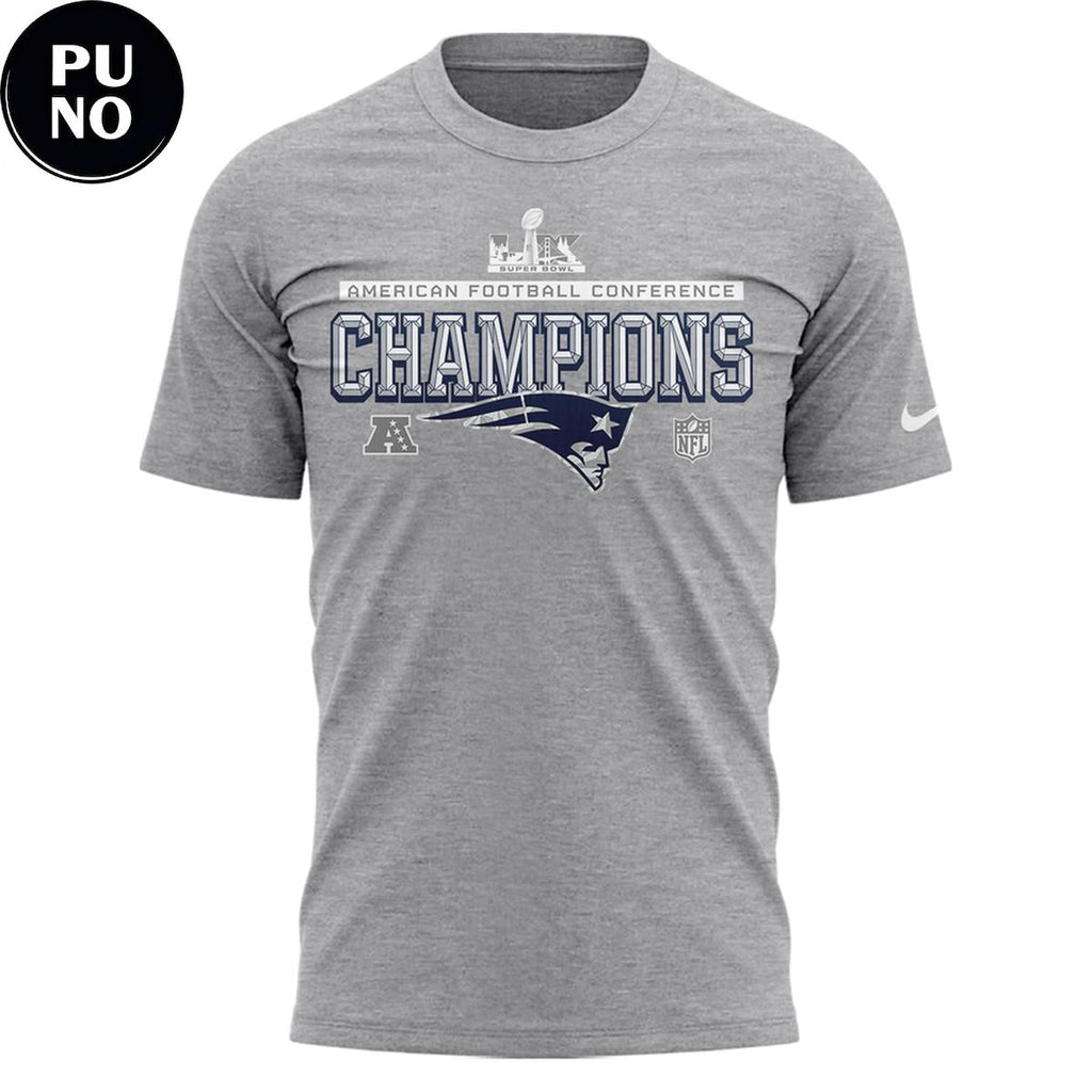 New England Patriots AFC Champions 2025-26 Gray Hoodie T-Shirt