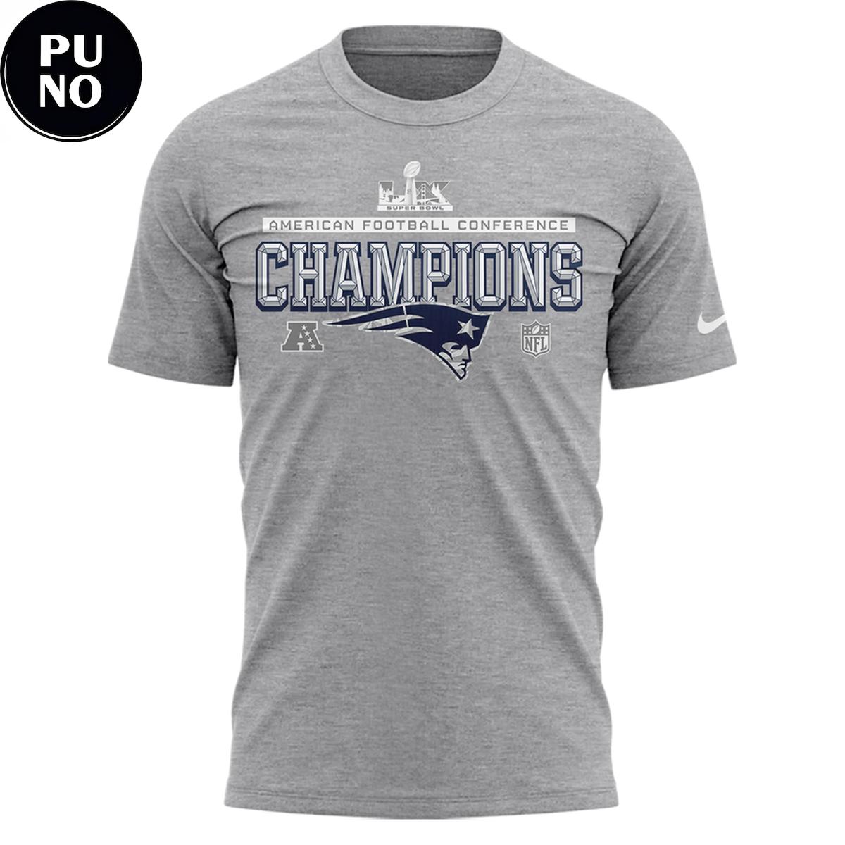 New England Patriots AFC Champions 2025-26 Gray Hoodie T-Shirt
