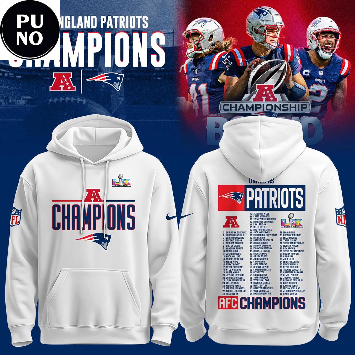 New England Patriots AFC Champions Super Bowl LX Hoodie T-Shirt