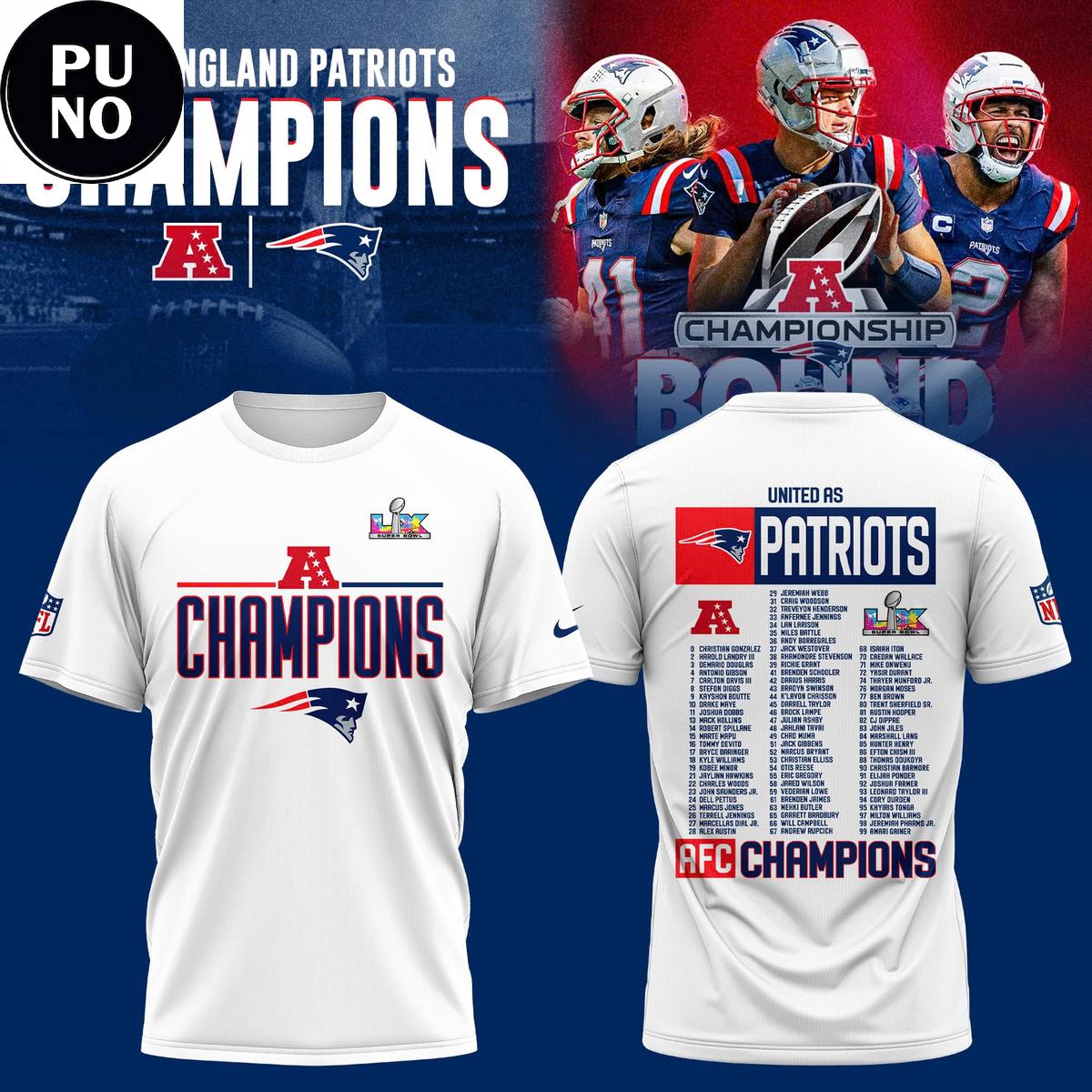 New England Patriots AFC Champions Super Bowl LX Hoodie T-Shirt