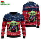 New England Patriots Baby Yoda Hug The Ball Christmas Ugly Sweater