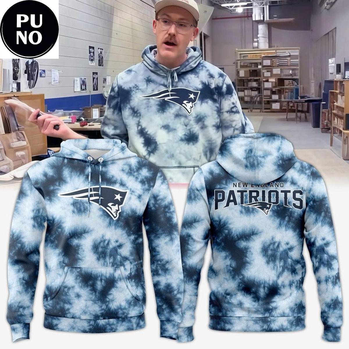 New England Patriots Blue Tie-Dye Pattern Hoodie Shirt