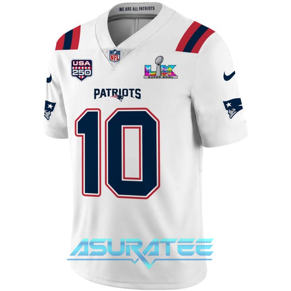 New England Patriots Drake Maye Nike White Super Bowl LX Patch Tundra Fashion Game Jersey