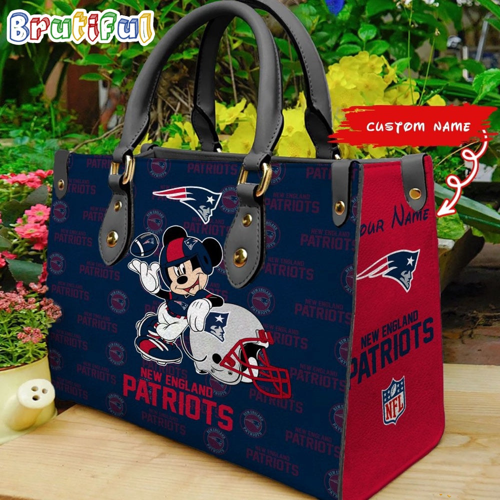 New England Patriots Mickey Leather Bag Custom Name Women Bag