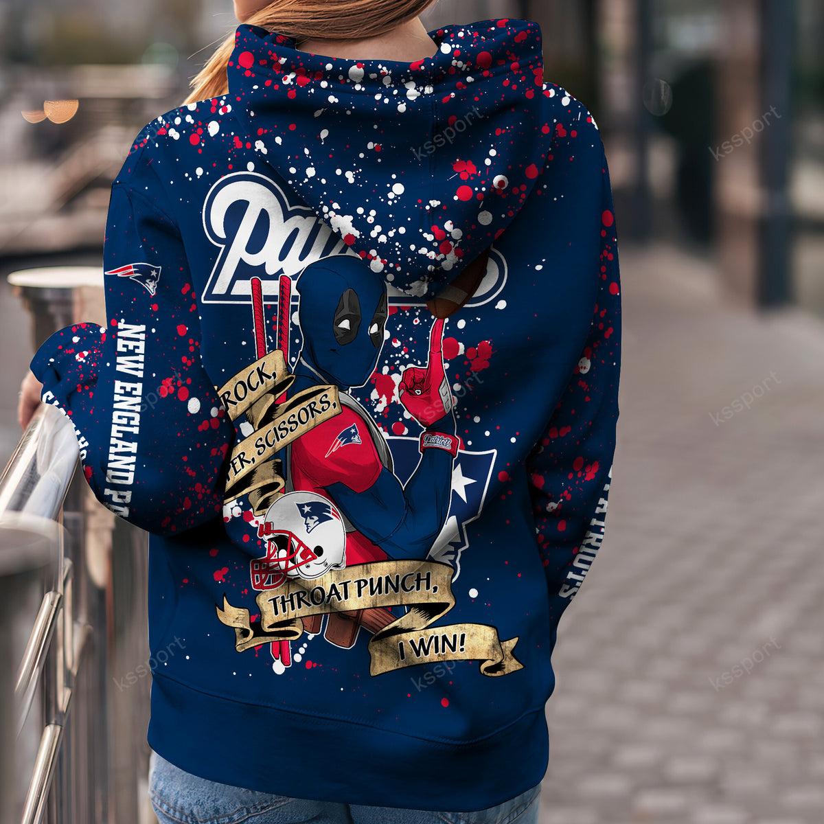 Custom NFL New England Patriots Hoodie Leggings Rock Paper Scissors Throat Punch I Win Hoodie