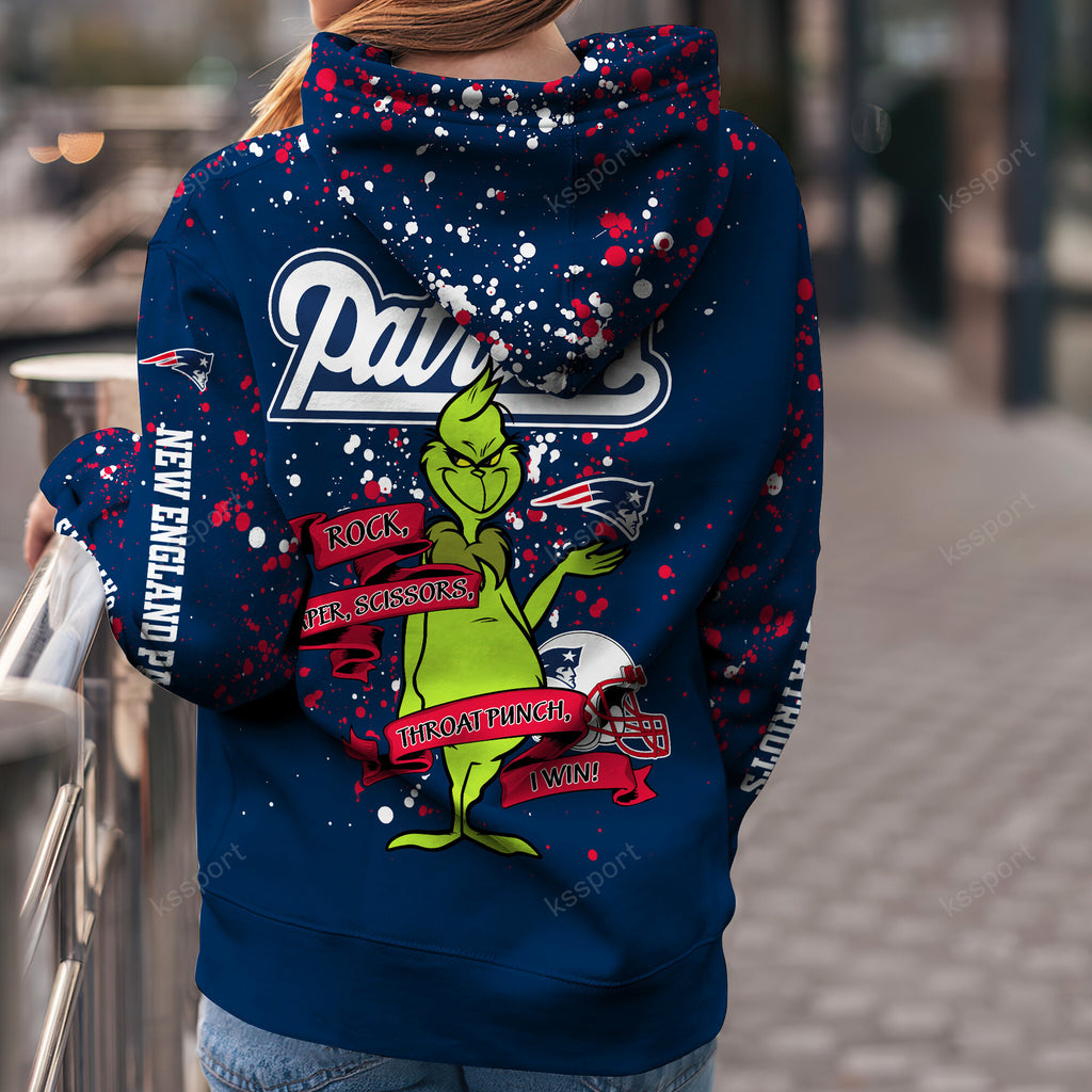 Custom NFL New England Patriots Hoodie Leggings The Grinch Hoodie Rock Paper Scissors Throat Punch I Win