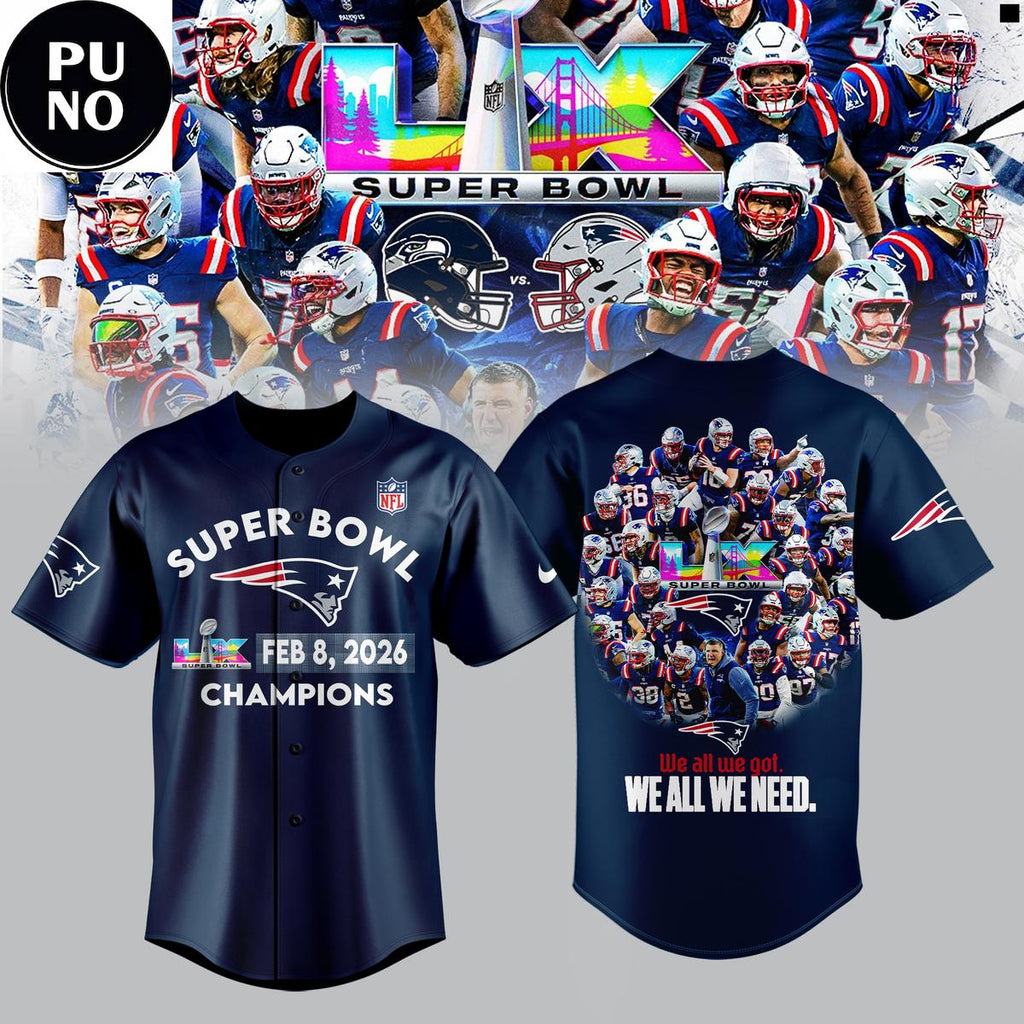 New England Patriots Super Bowl LX Champions 2026 Baseball Jersey