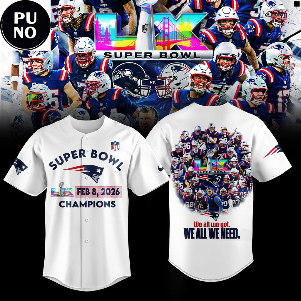 New England Patriots Super Bowl LX Champions 2026 Baseball Jersey