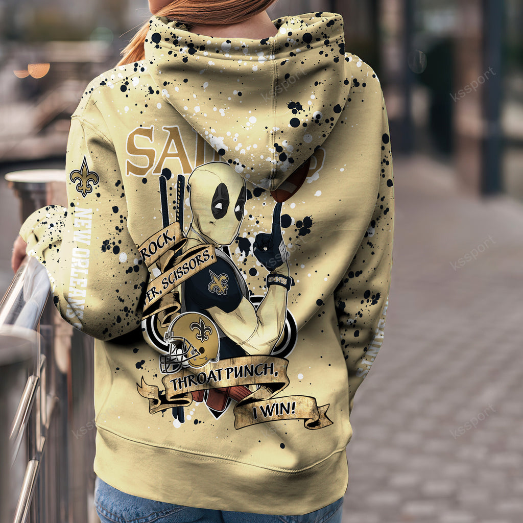 Custom NFL New Orleans Saints Hoodie Leggings Rock Paper Scissors Throat Punch I Win Hoodie