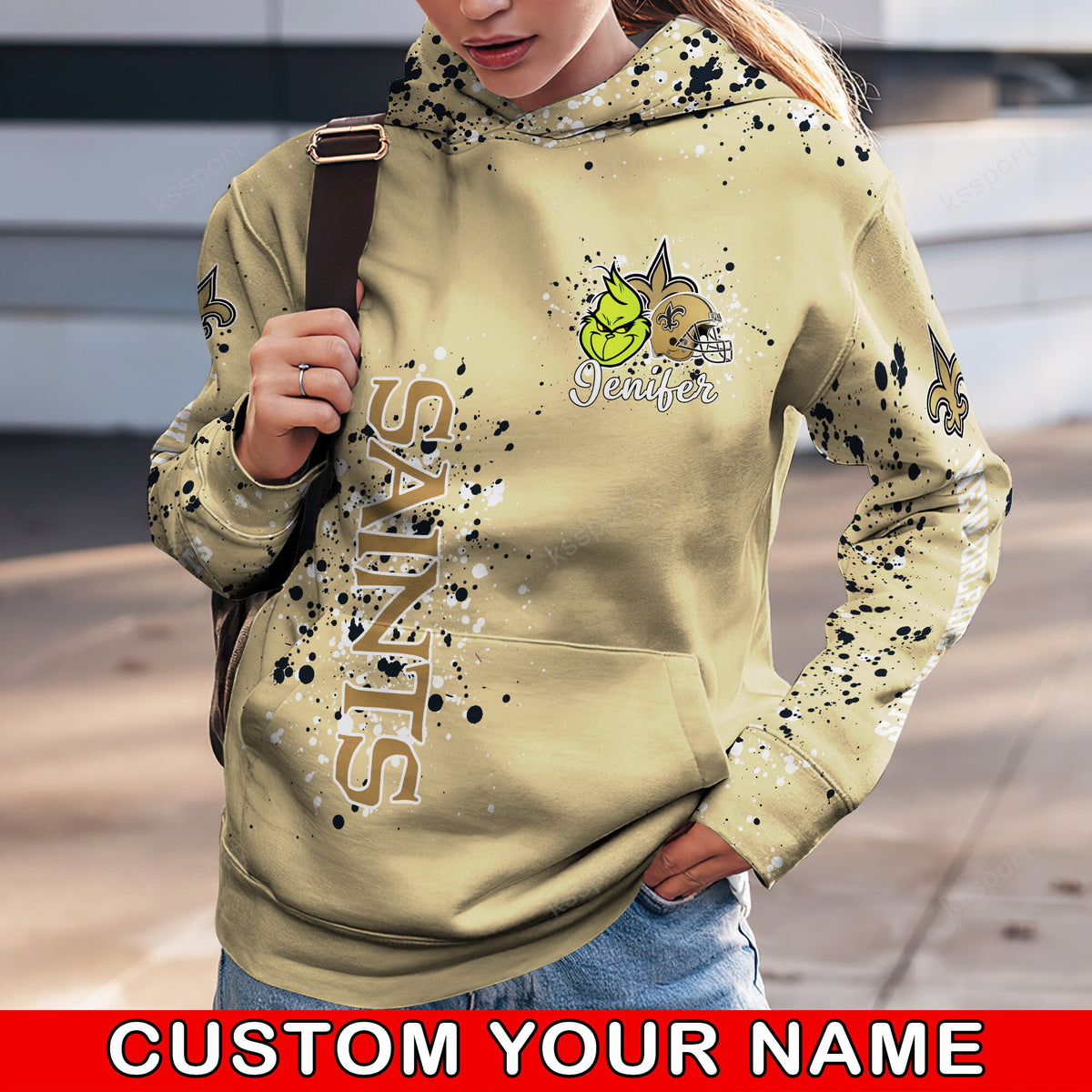 Custom NFL New Orleans Saints Hoodie Leggings The Grinch Hoodie Rock Paper Scissors Throat Punch I Win