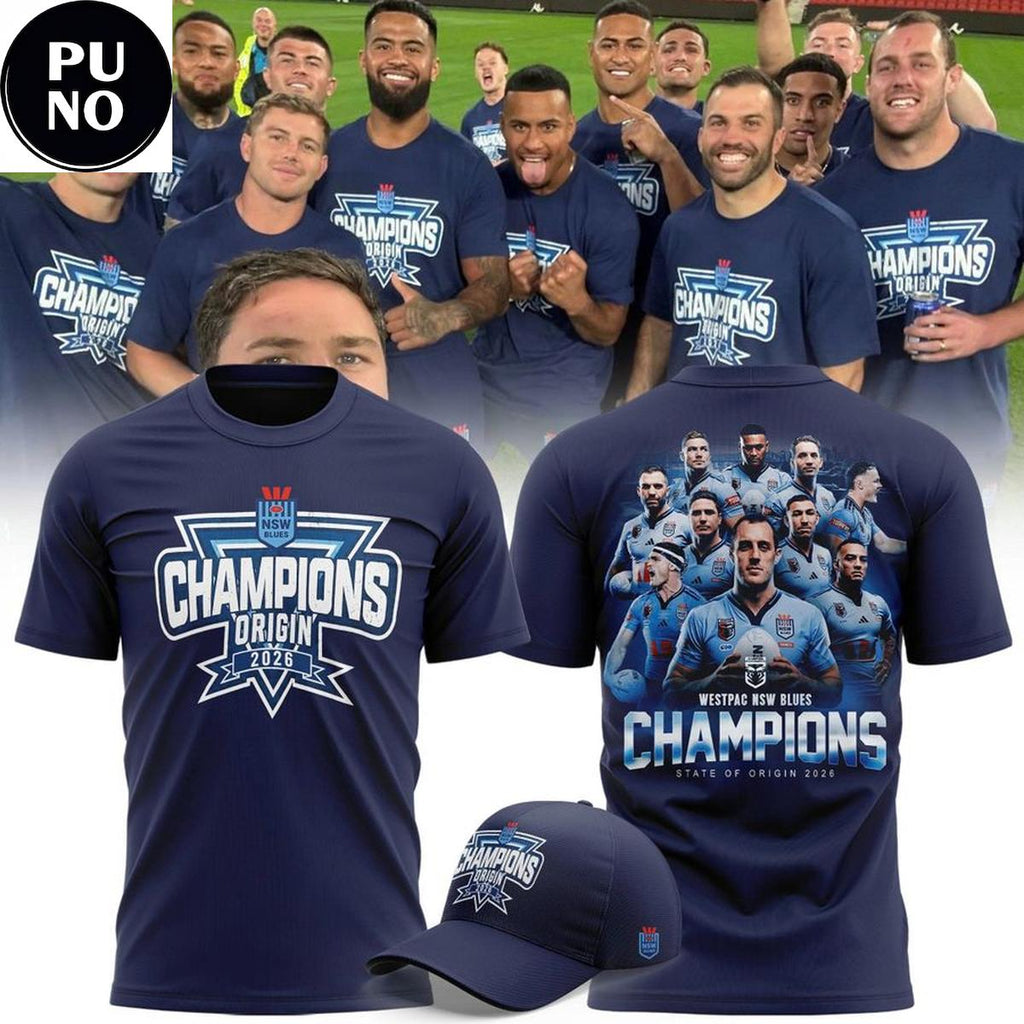 New South Wales Blues State of Origin Champions 2026 Locker Room Hoodie T-Shirt