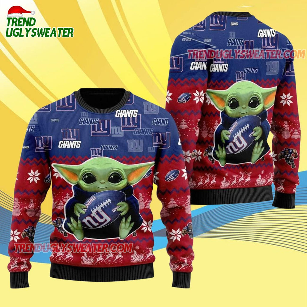 New York Giants Baby Yoda Hug The Ball Christmas Ugly Sweater