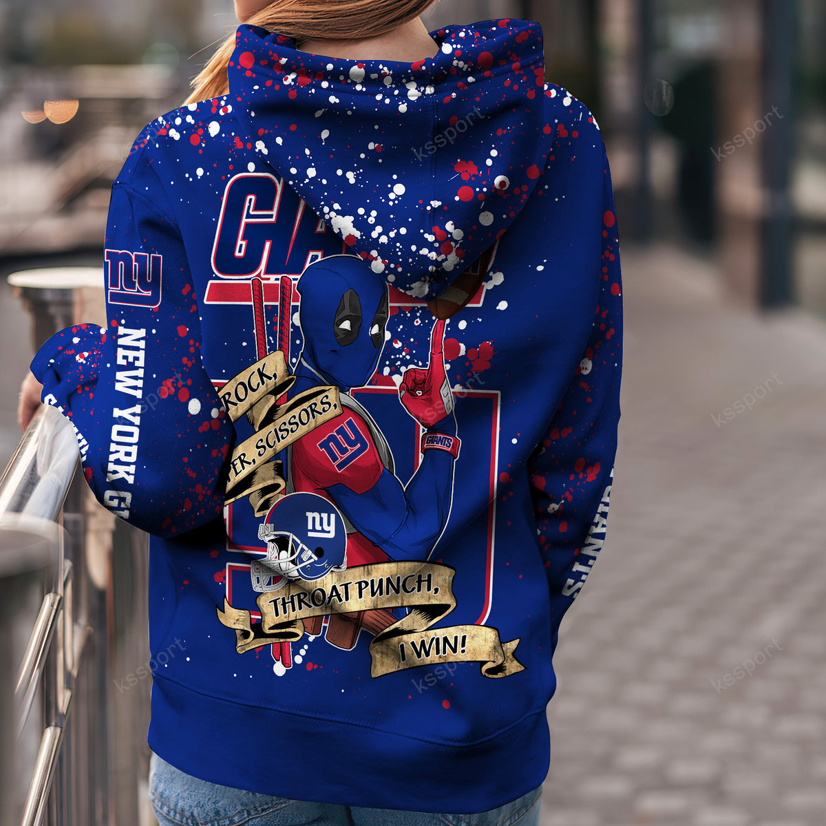 Custom NFL New York Giants Hoodie Leggings Rock Paper Scissors Throat Punch I Win Hoodie