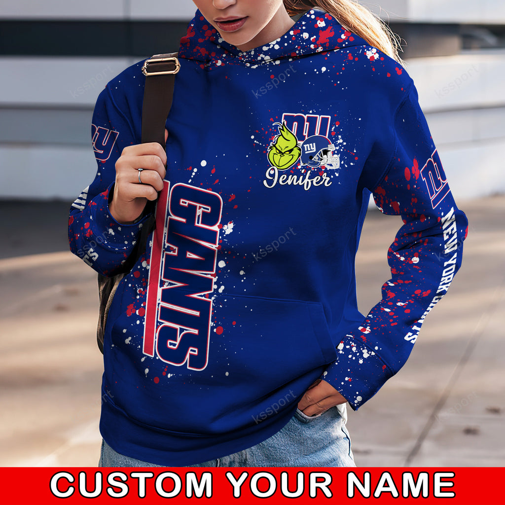 Custom NFL New York Giants Hoodie Leggings The Grinch Hoodie Rock Paper Scissors Throat Punch I Win