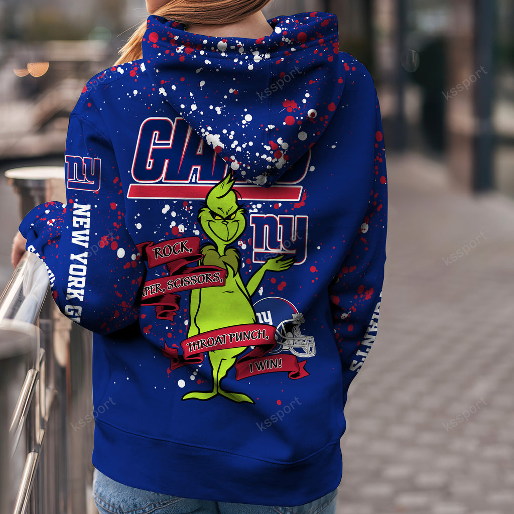 Custom NFL New York Giants Hoodie Leggings The Grinch Hoodie Rock Paper Scissors Throat Punch I Win