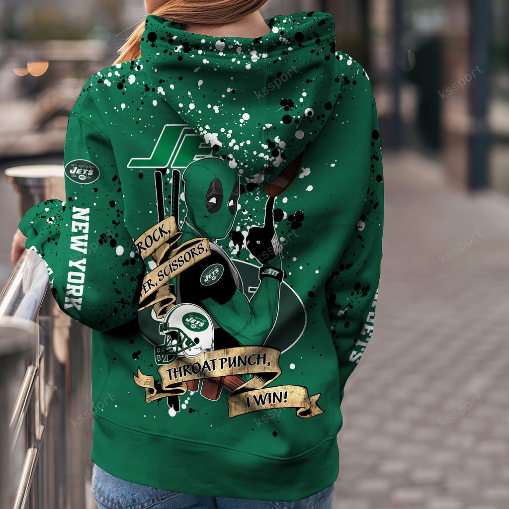 Custom NFL New York Jets Hoodie Leggings Rock Paper Scissors Throat Punch I Win Hoodie