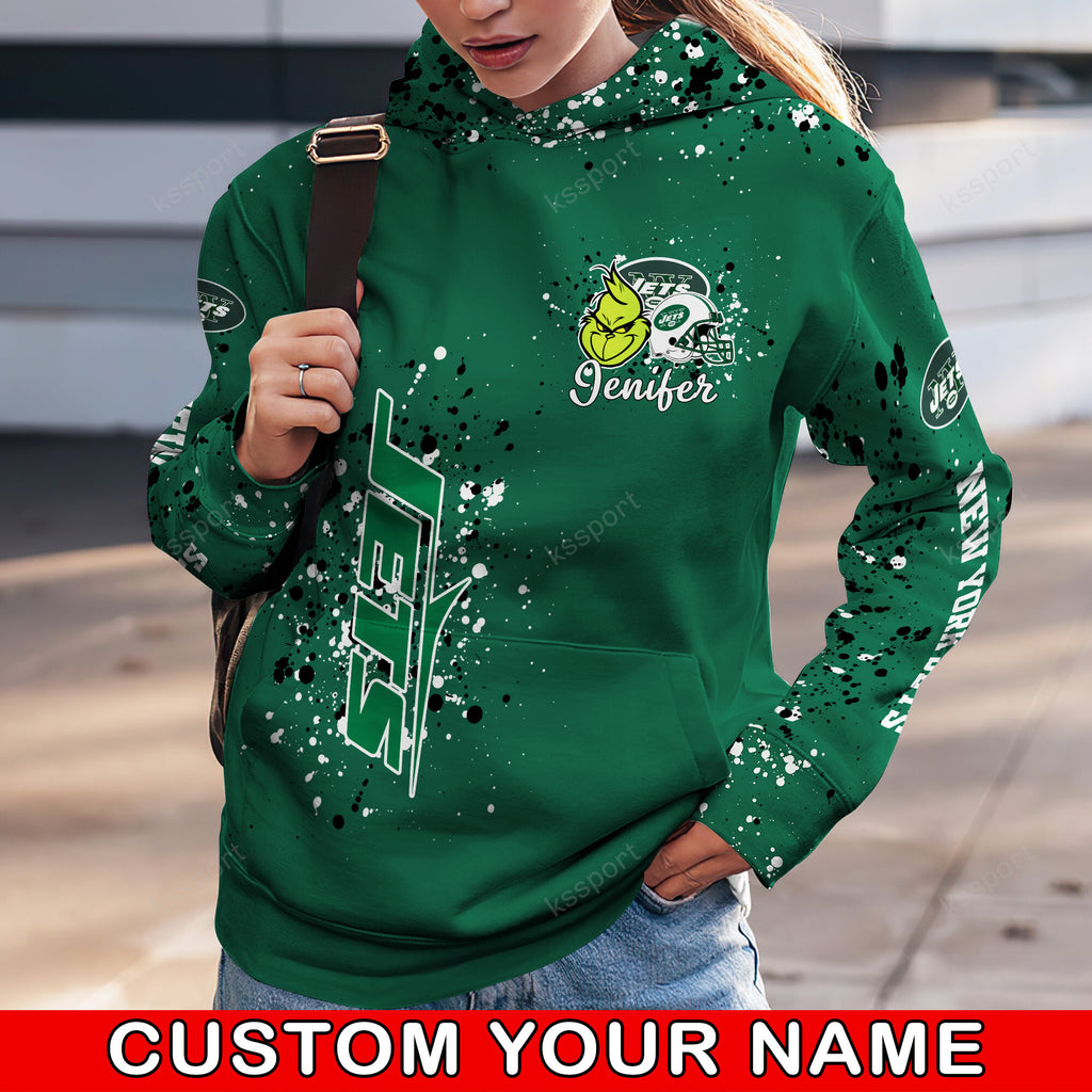 Custom NFL New York Jets Hoodie Leggings The Grinch Hoodie Rock Paper Scissors Throat Punch I Win