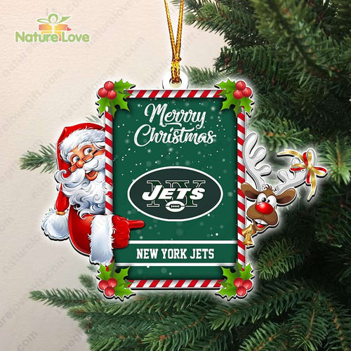 New York Jets Santa And Reindeer Funny Christmas Ornament NFL Gift