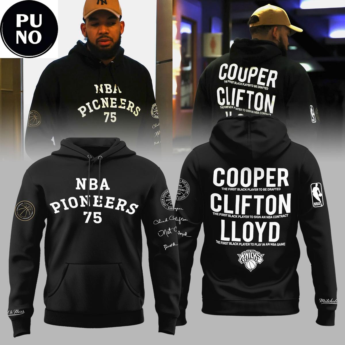 New York Knicks 75th Anniversary NBA Pioneers 2026 Cooper Clifton Lloyd Hoodie T-Shirt