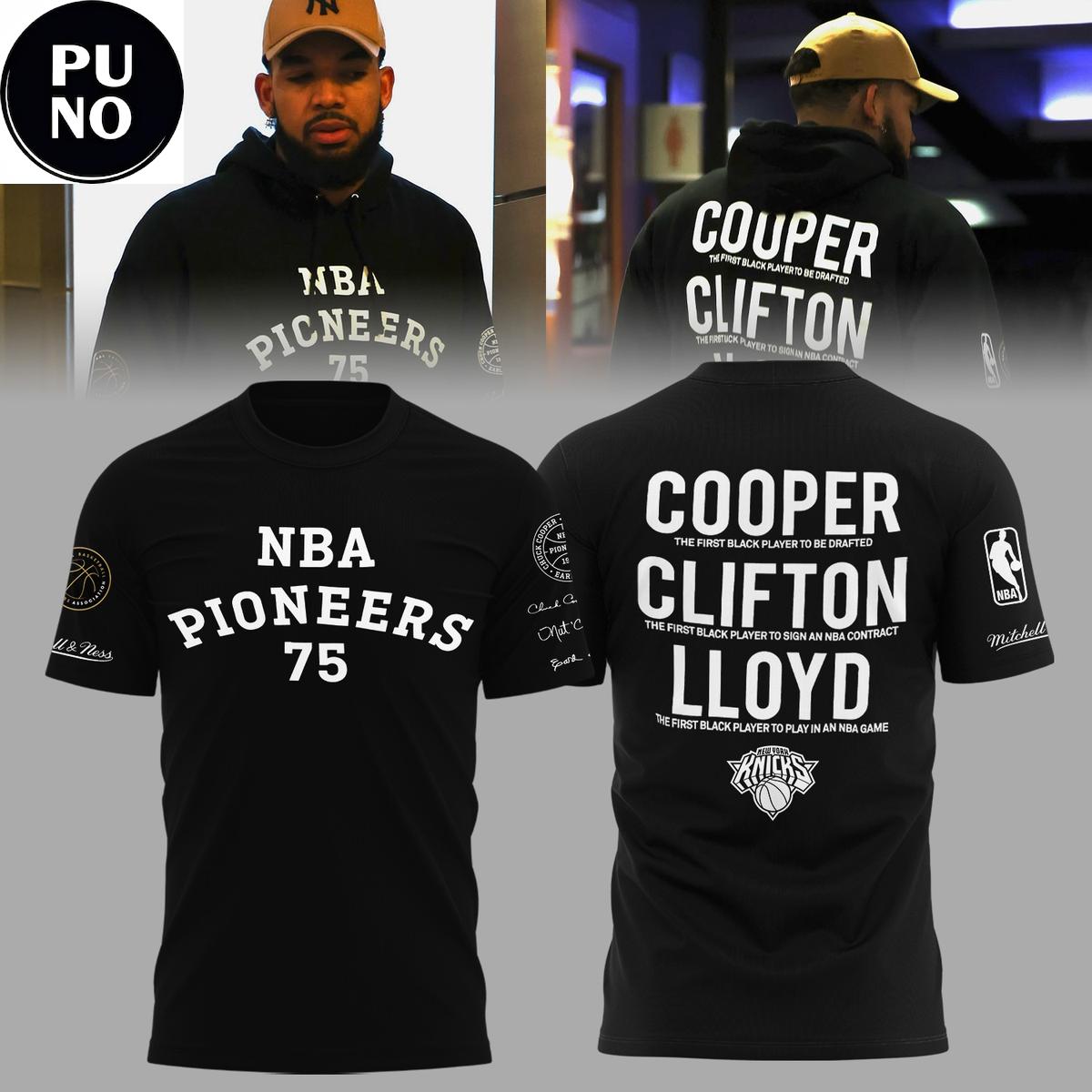 New York Knicks 75th Anniversary NBA Pioneers 2026 Cooper Clifton Lloyd Hoodie T-Shirt