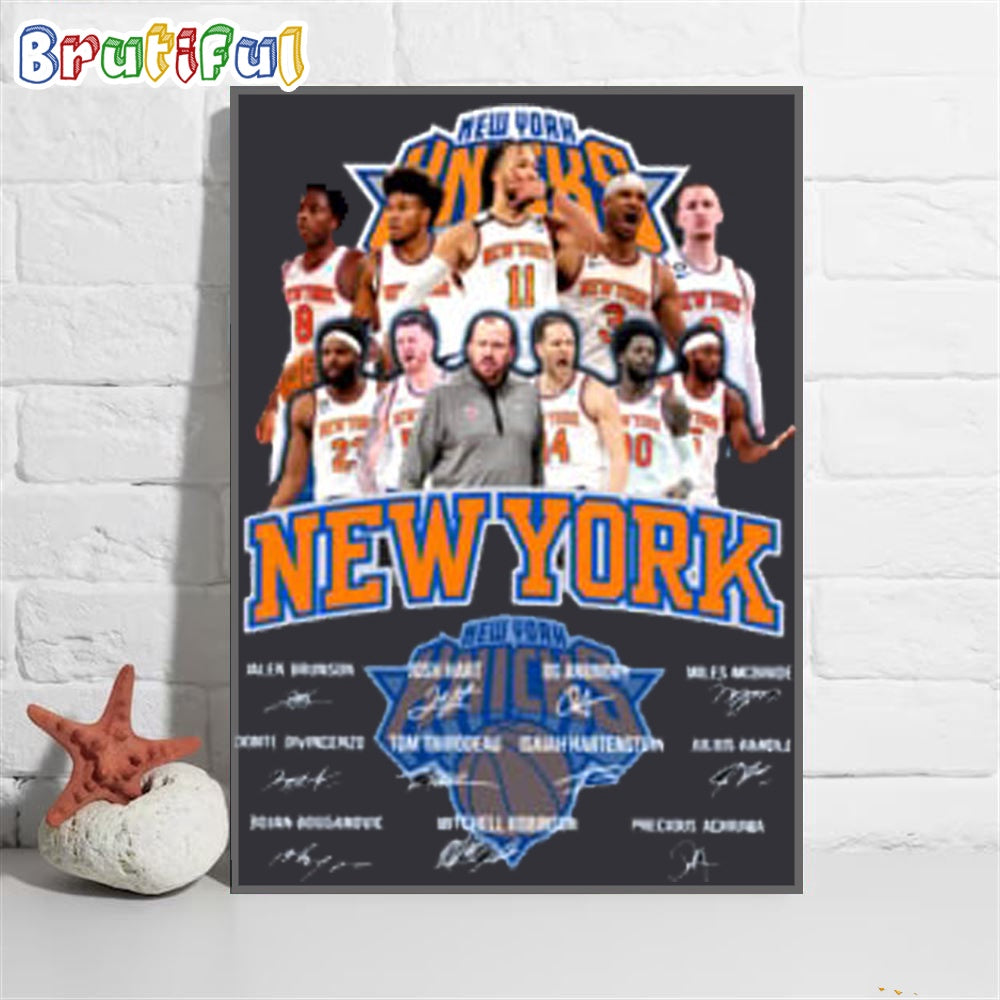 New York Knicks Team Player Basketball Signature Wall Art Poster Canvas