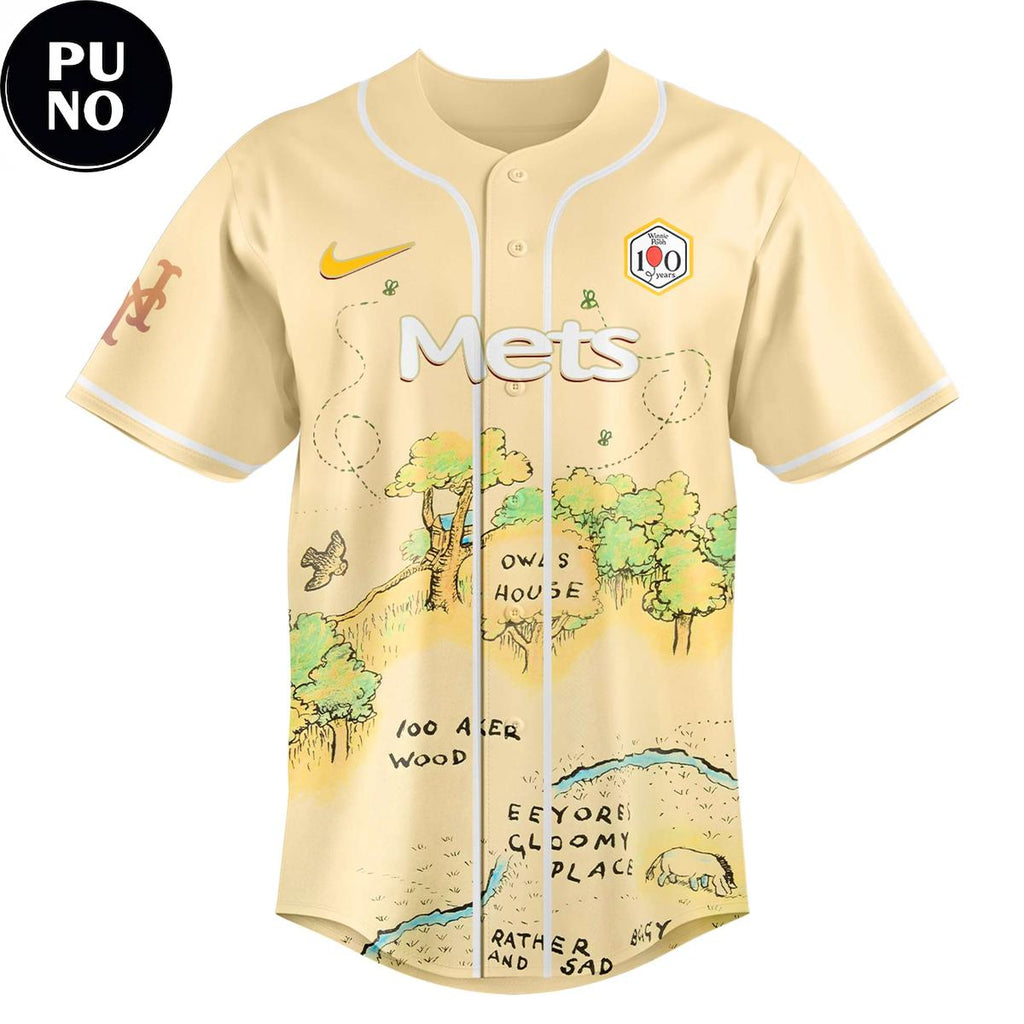 New York Mets x Winnie the Pooh Hundred Acre Woods Map Baseball Jersey