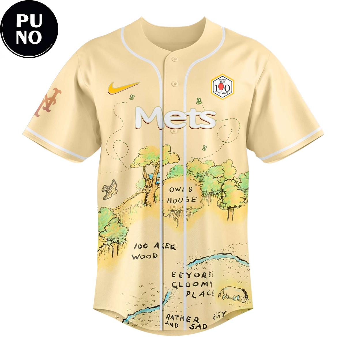 New York Mets x Winnie the Pooh Hundred Acre Woods Map Baseball Jersey
